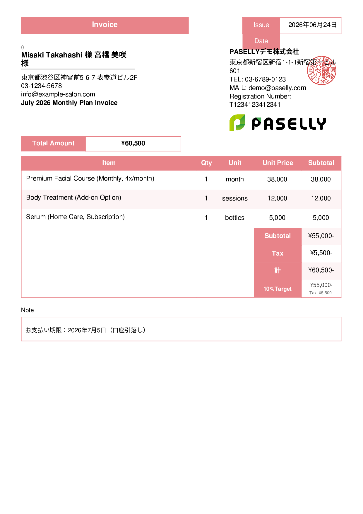 Esthetic Salon Monthly Plan Invoice - Standard 3