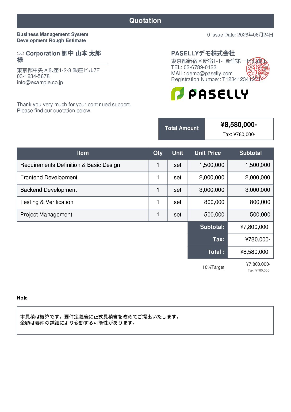 Rough Estimate (Range-based) - Standard 1