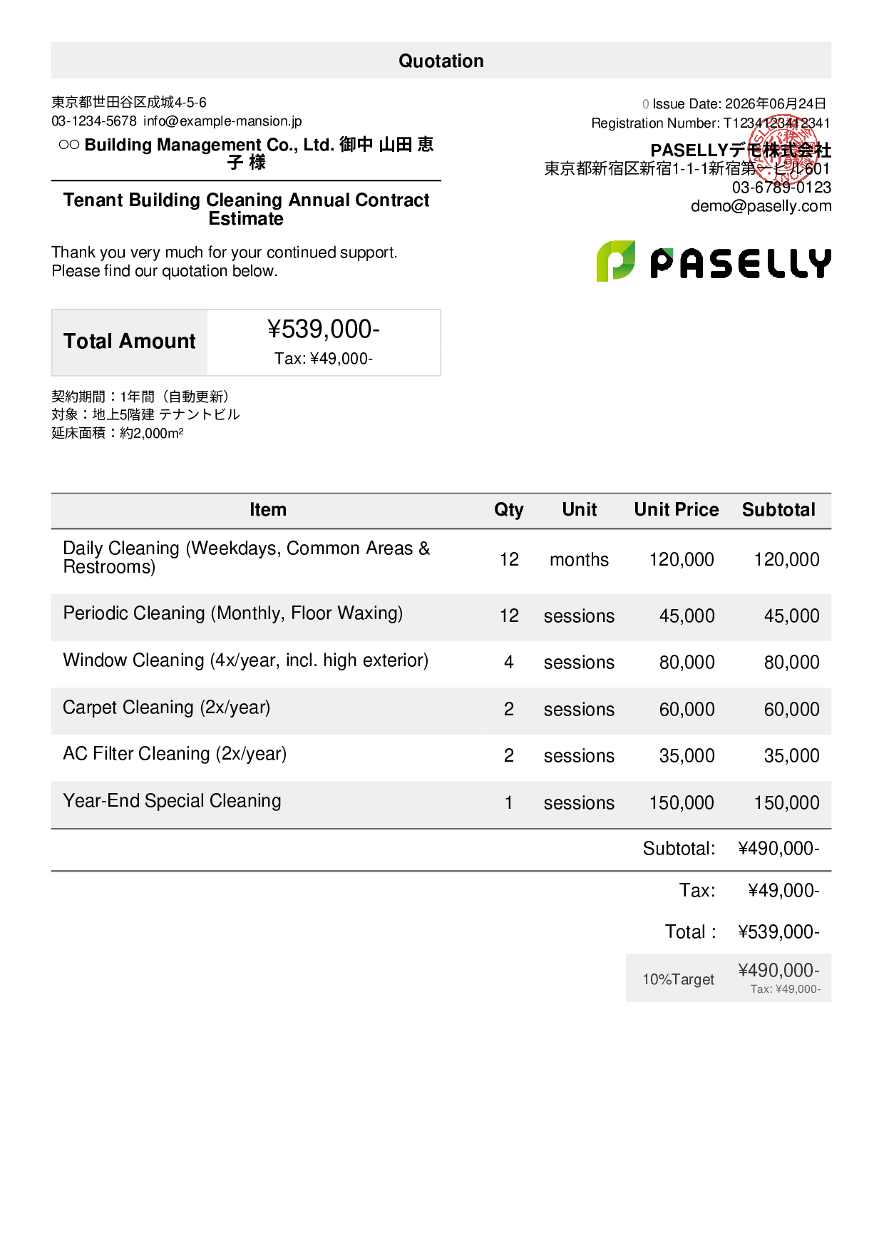 Building Maintenance Regular Cleaning Estimate