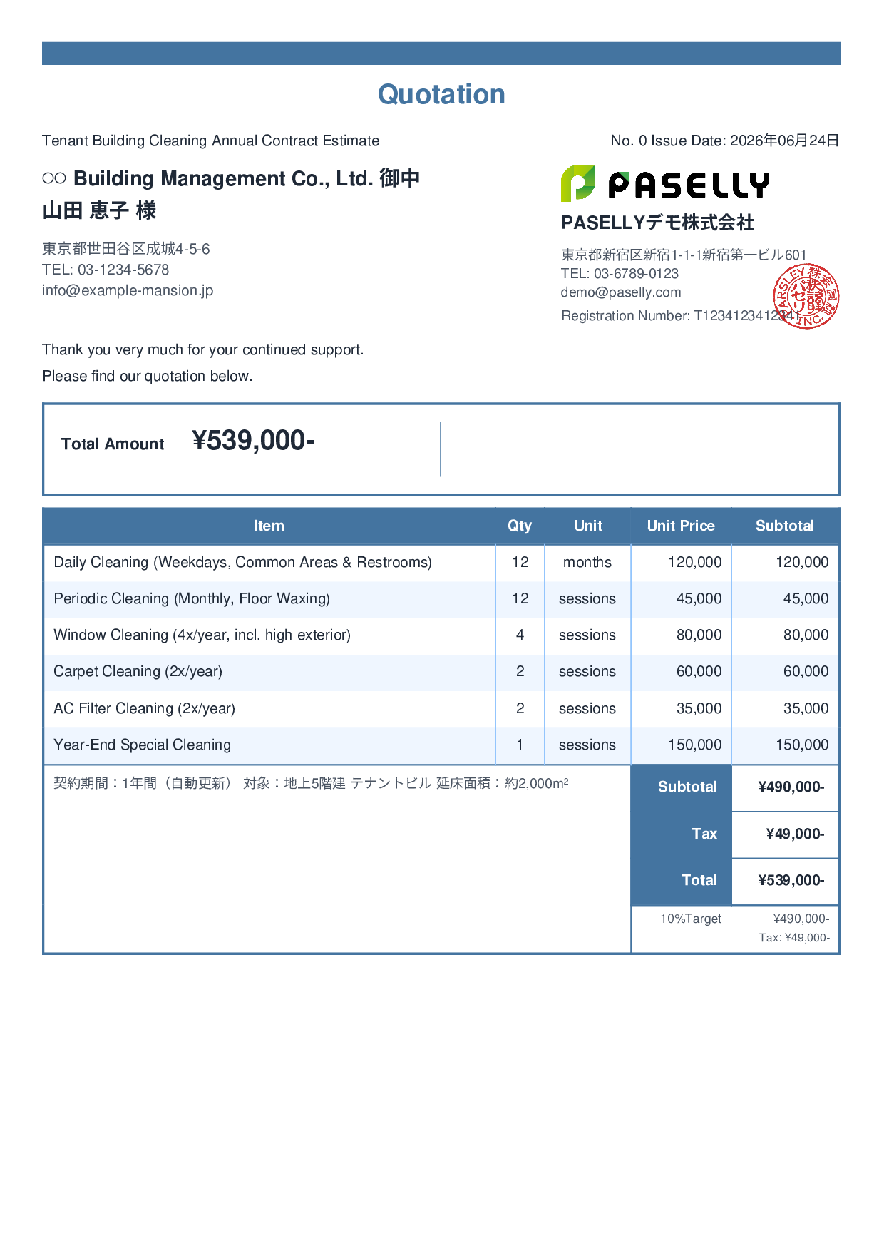 Building Maintenance Regular Cleaning Estimate - Standard 2