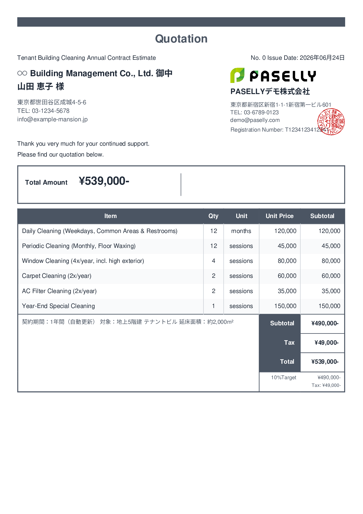Building Maintenance Regular Cleaning Estimate - Standard 2