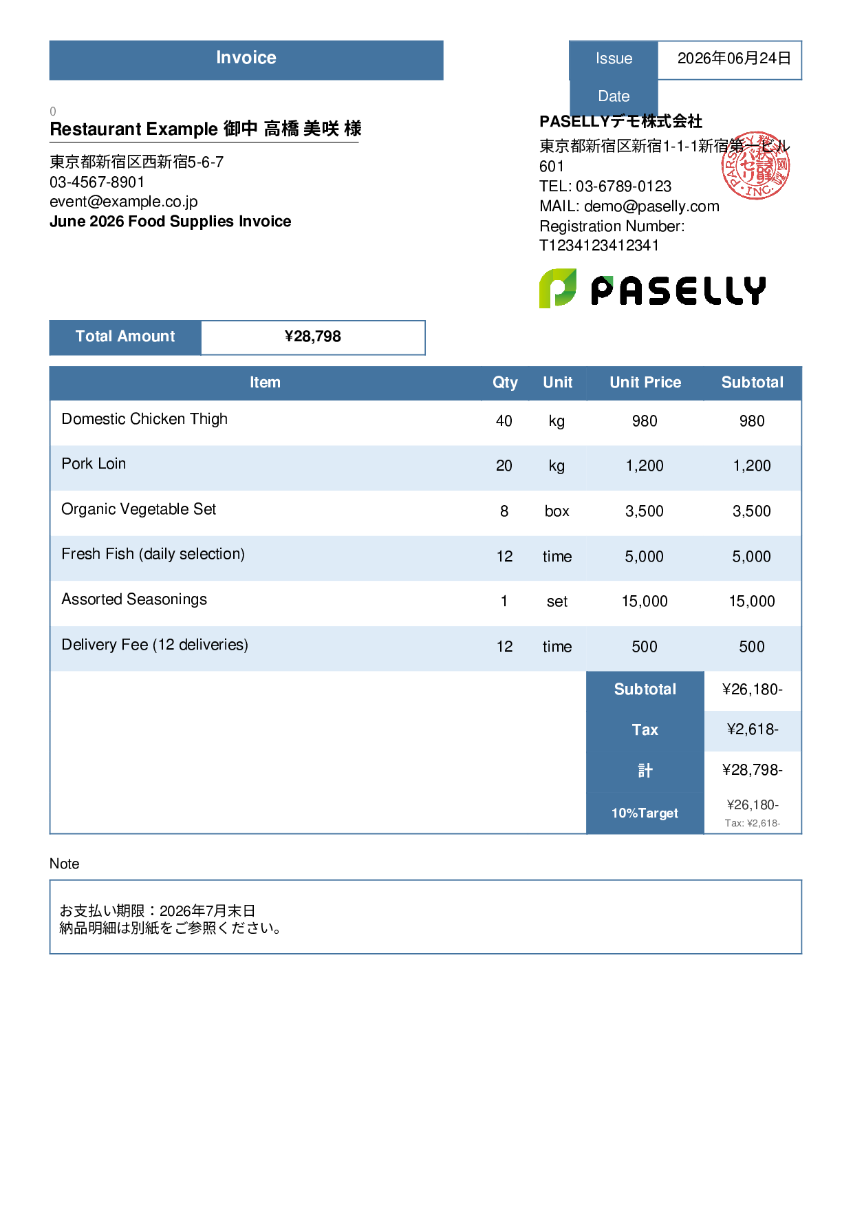 Food Supplier Invoice for Restaurants - Standard 3
