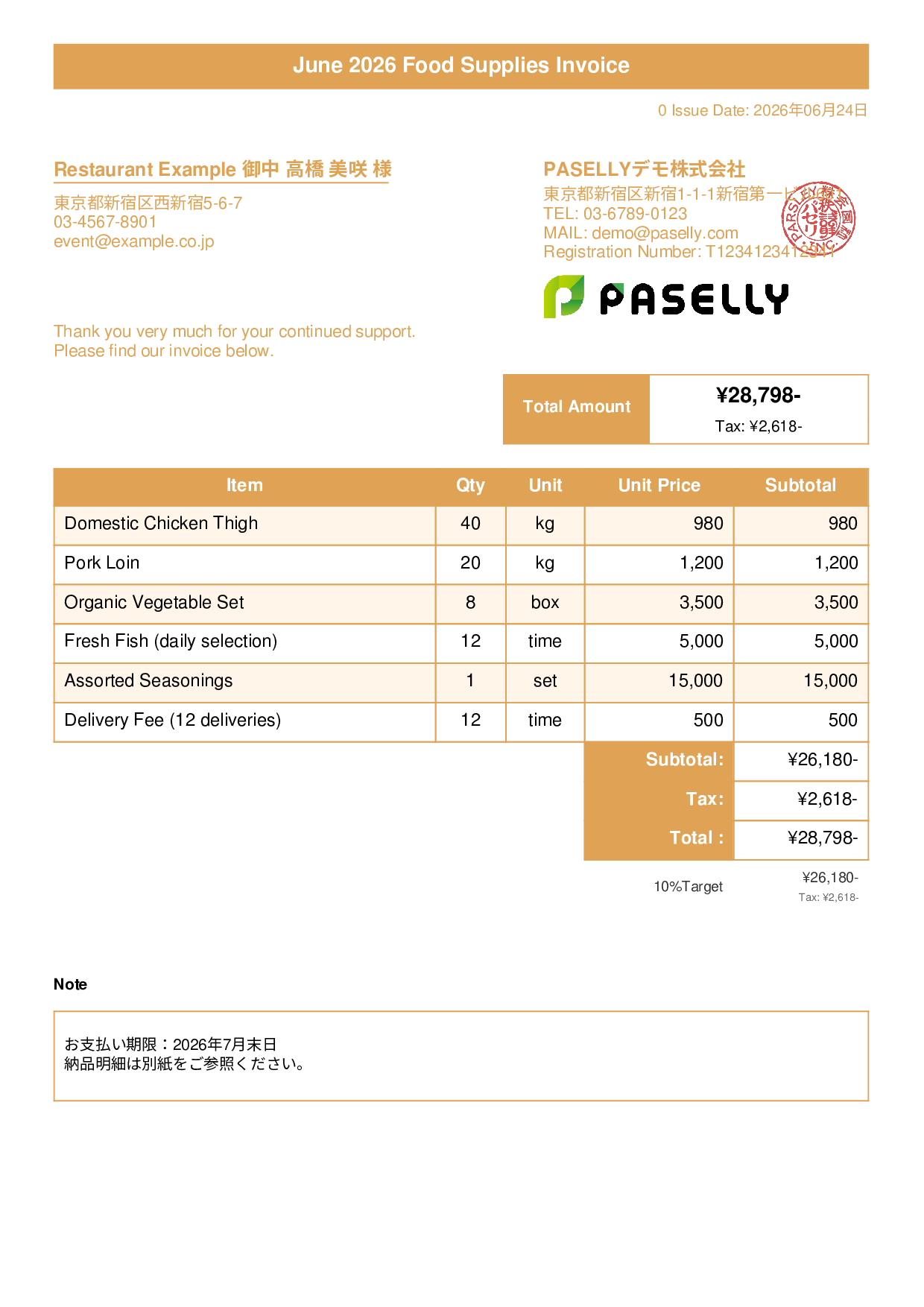 Food Supplier Invoice for Restaurants - Title Banner