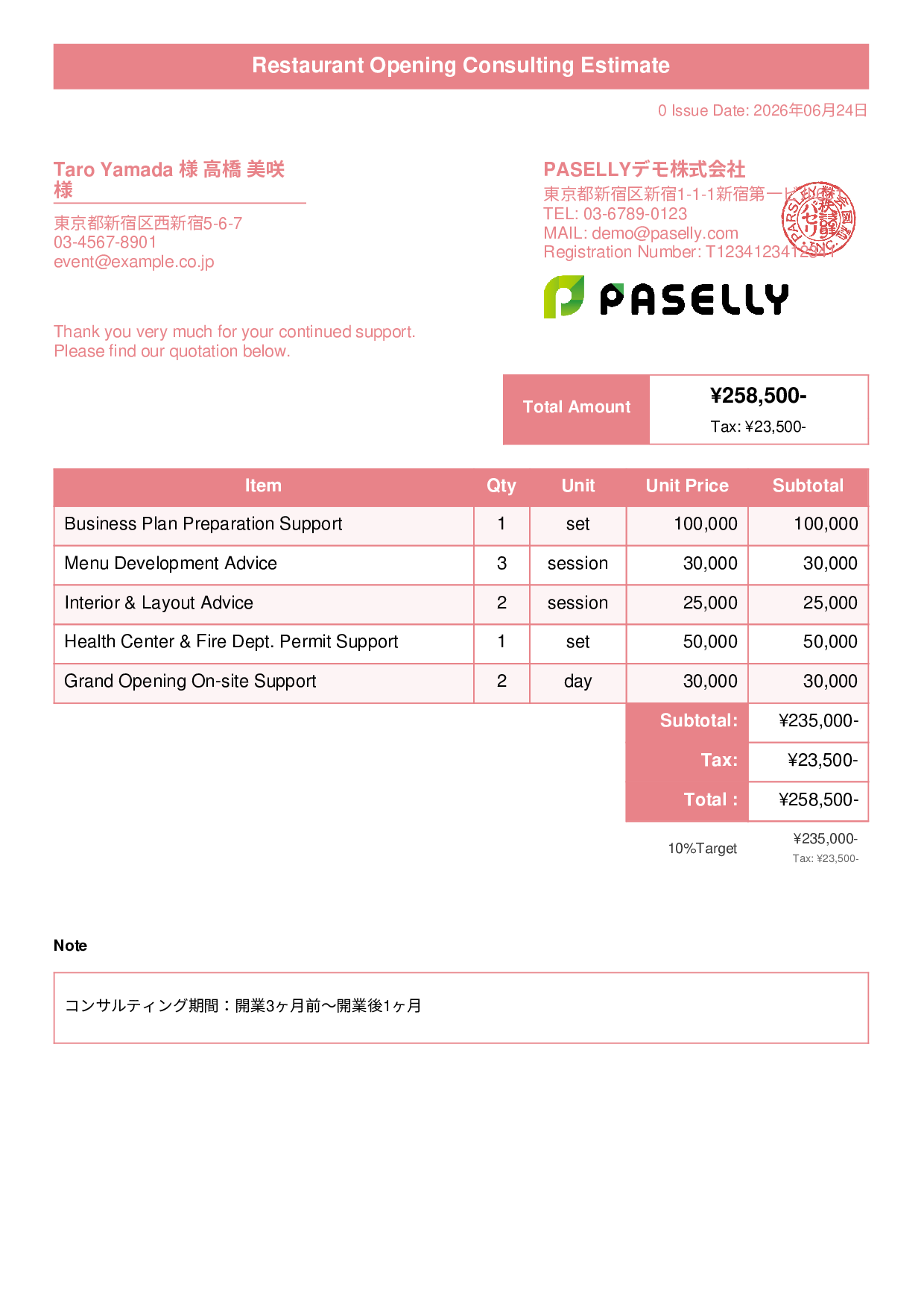Restaurant Opening Consulting Estimate - Title Banner