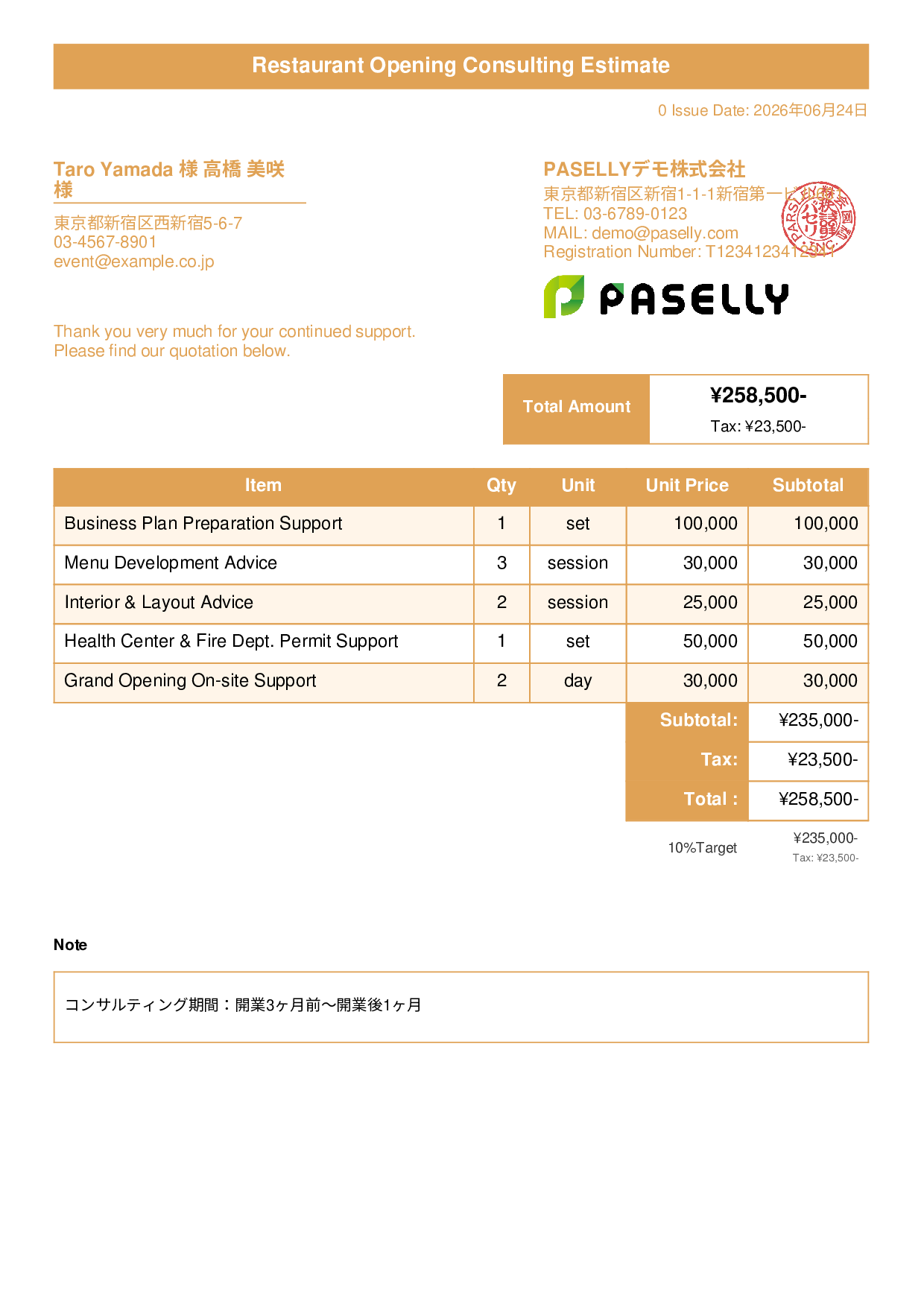 Restaurant Opening Consulting Estimate - Title Banner