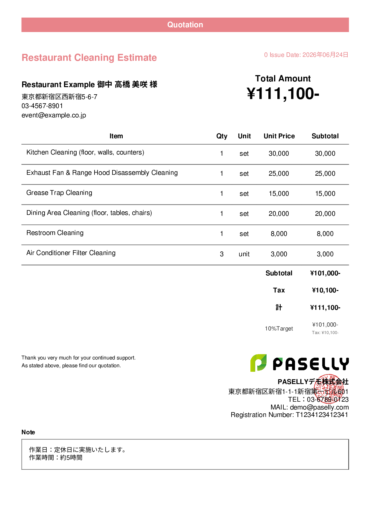 Restaurant Cleaning Service Estimate - Casual