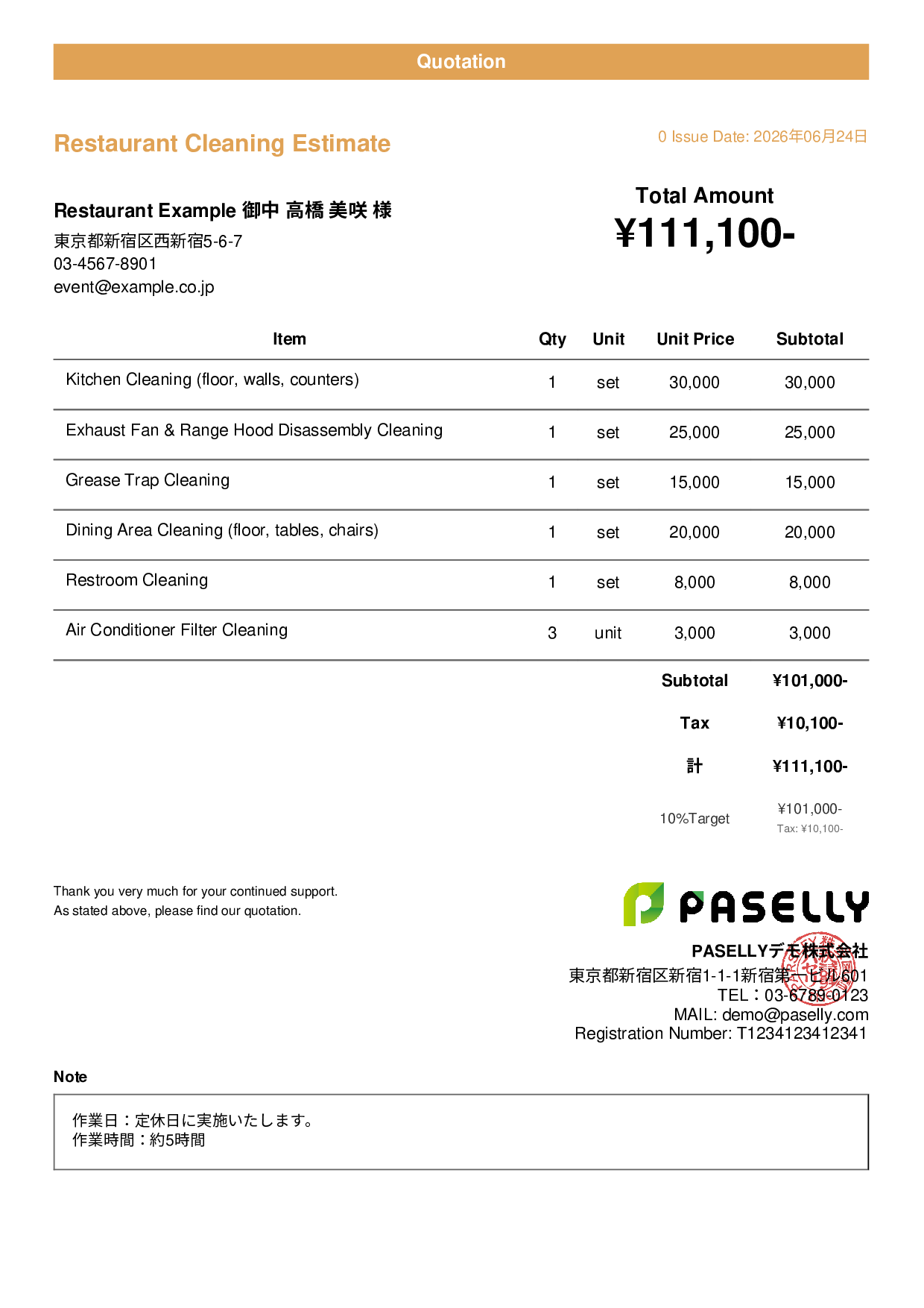 Restaurant Cleaning Service Estimate - Casual