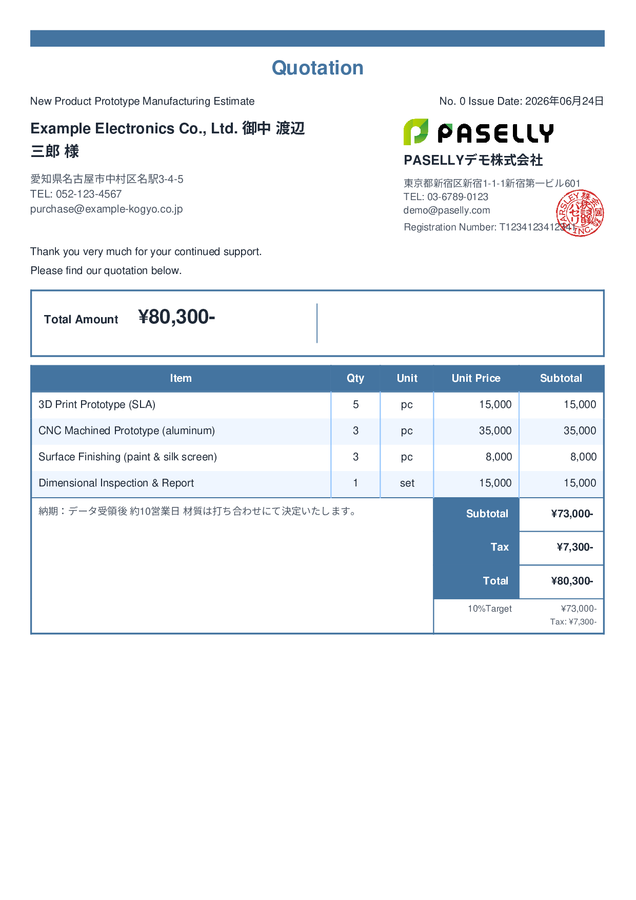 Prototype Manufacturing Estimate - Standard 2