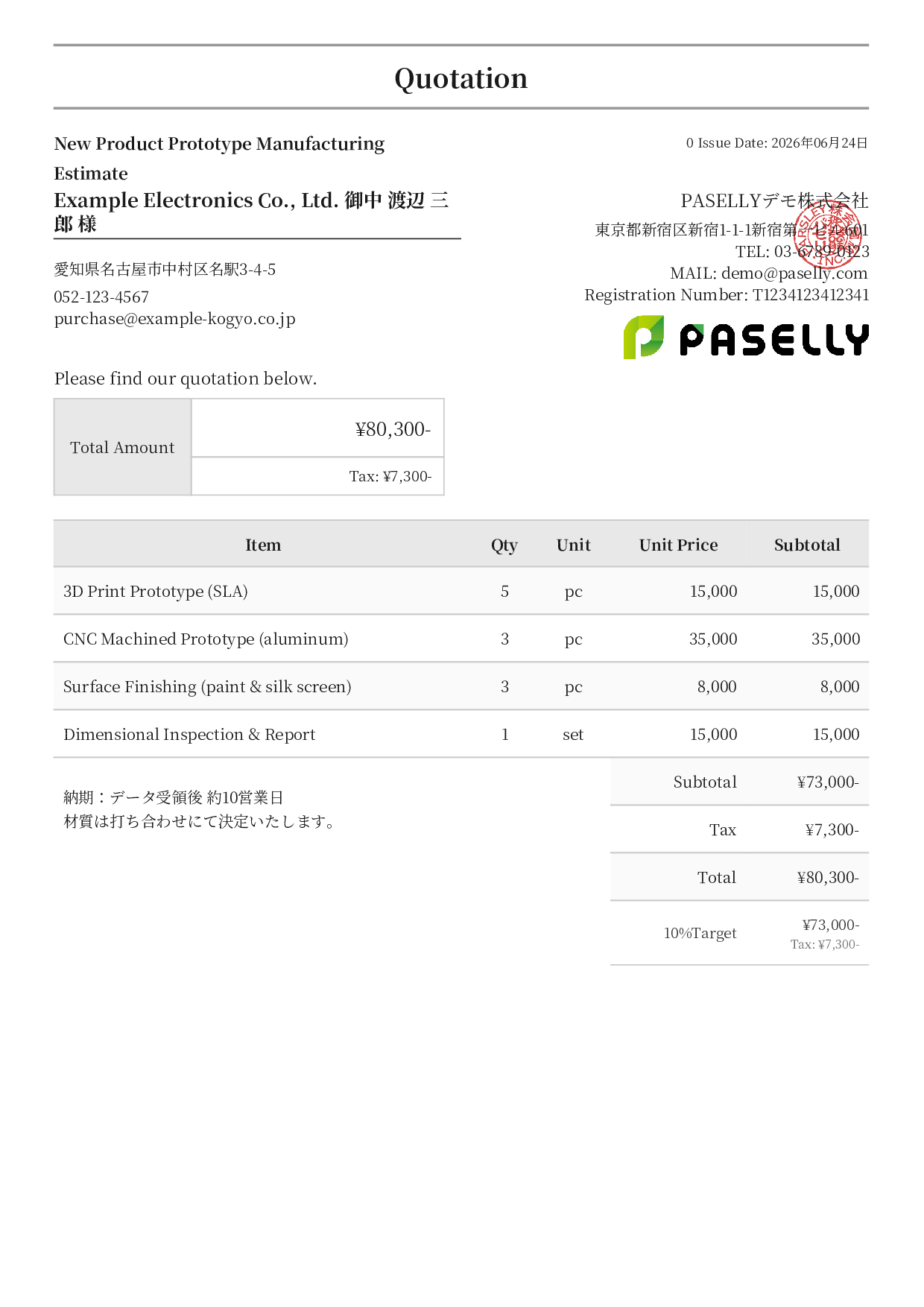 Prototype Manufacturing Estimate - Formal