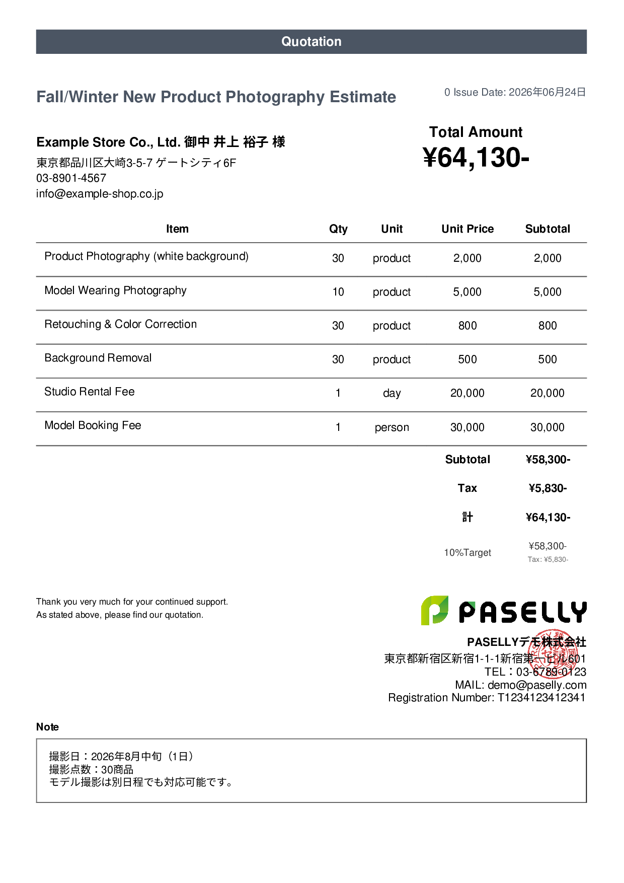 E-Commerce Product Photography Estimate