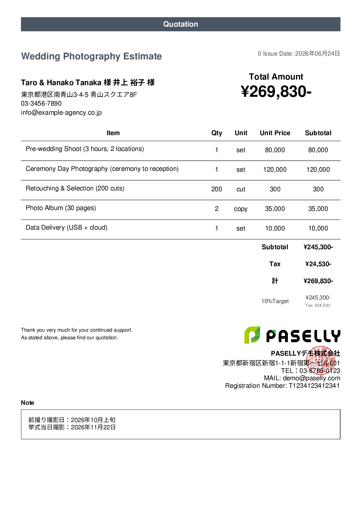 Wedding Photography Estimate
