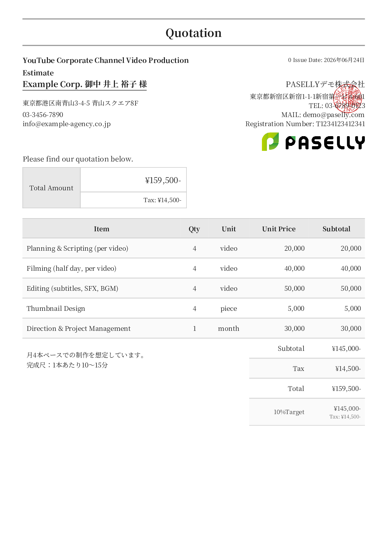 YouTube Video Production Estimate - Formal