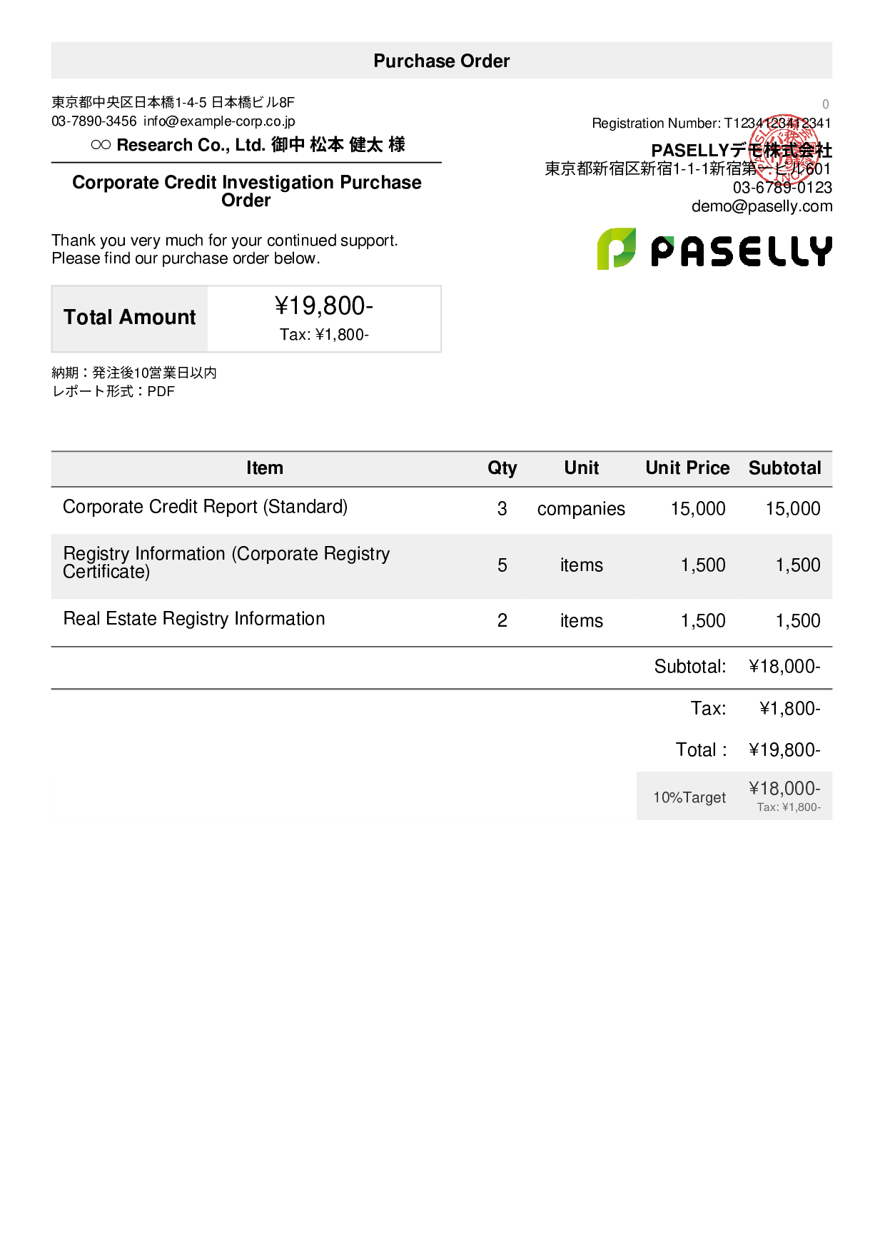Professional Services Research Purchase Order