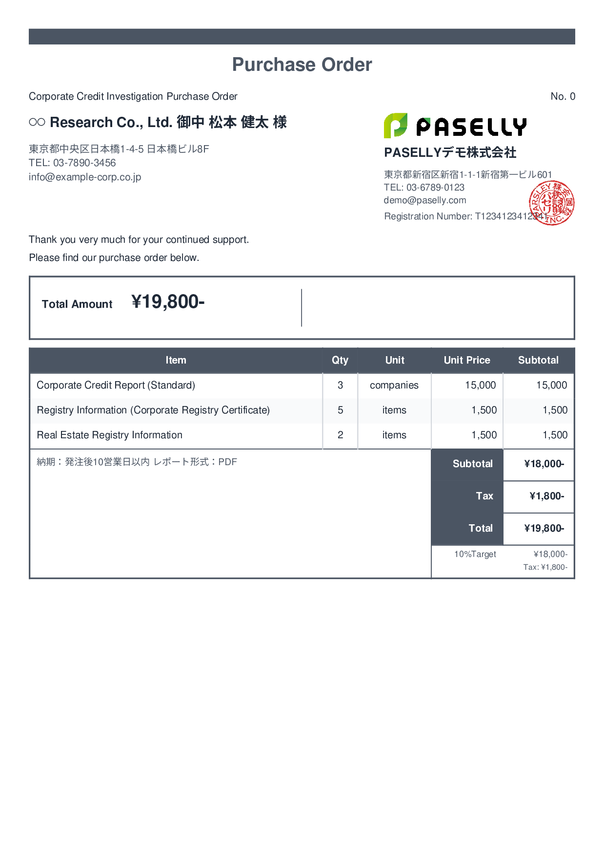 Professional Services Research Purchase Order - Standard 2