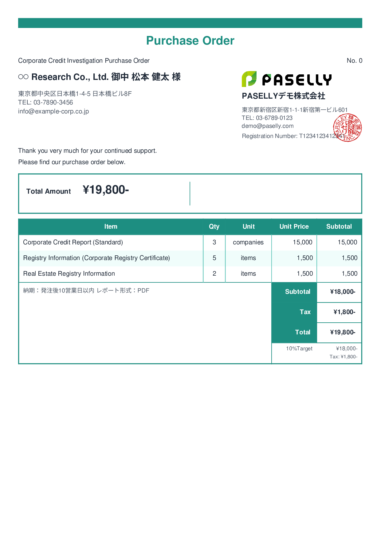 Professional Services Research Purchase Order - Standard 2