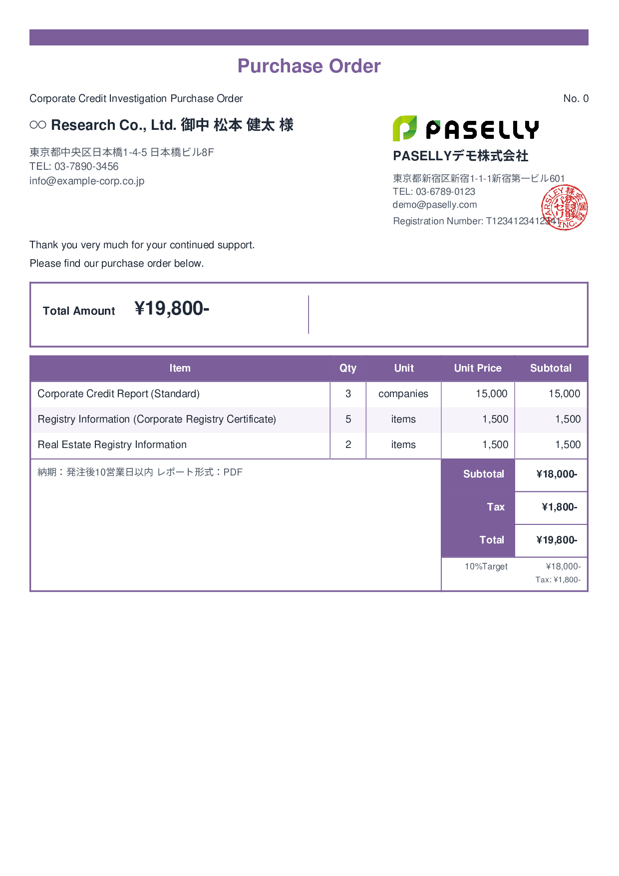 Professional Services Research Purchase Order - Standard 2