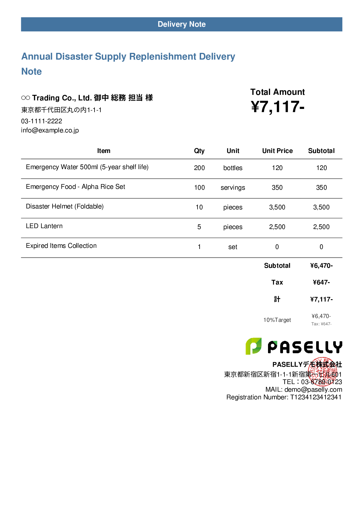 Disaster Preparedness Supplies Delivery Note - Casual