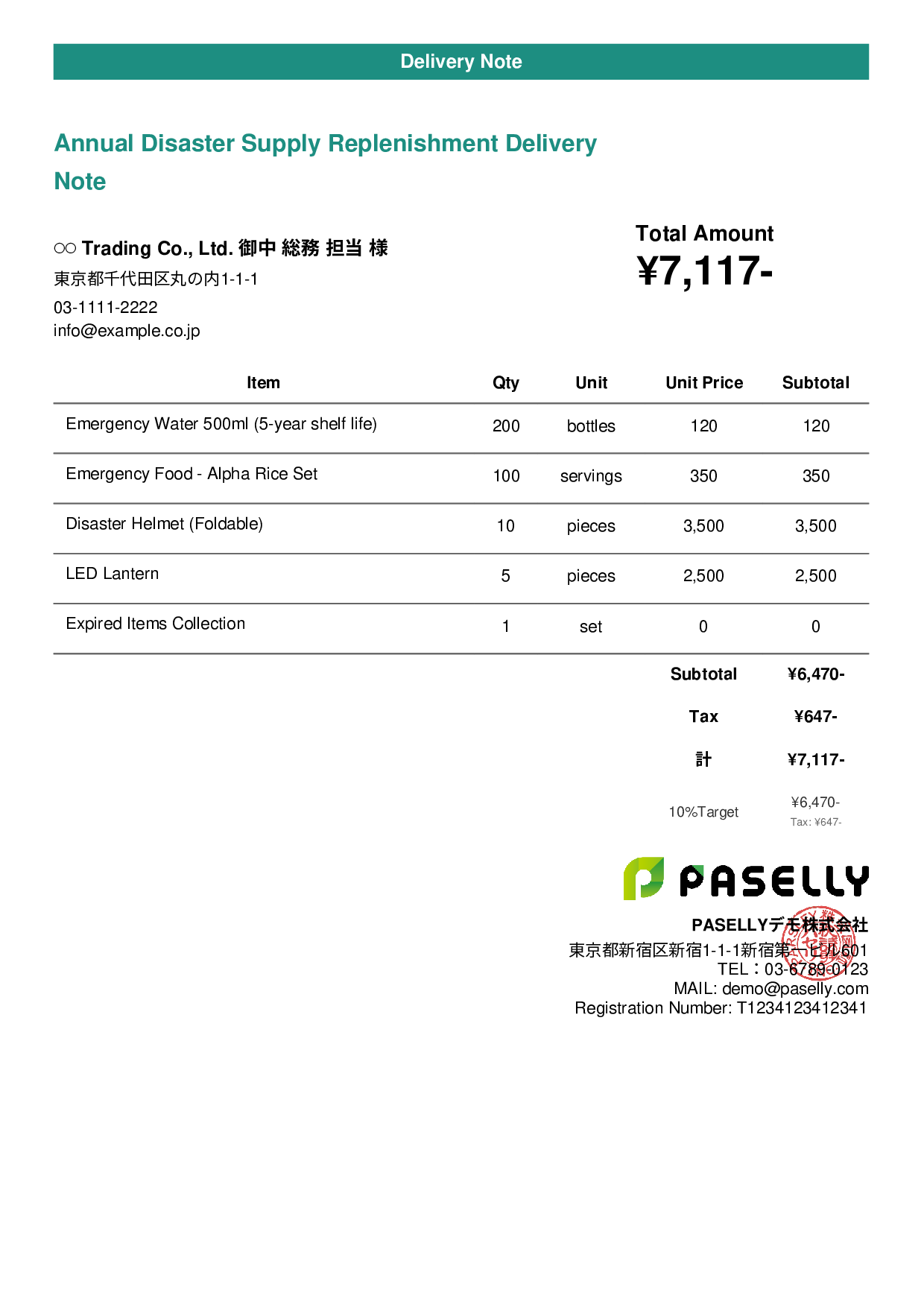 Disaster Preparedness Supplies Delivery Note - Casual