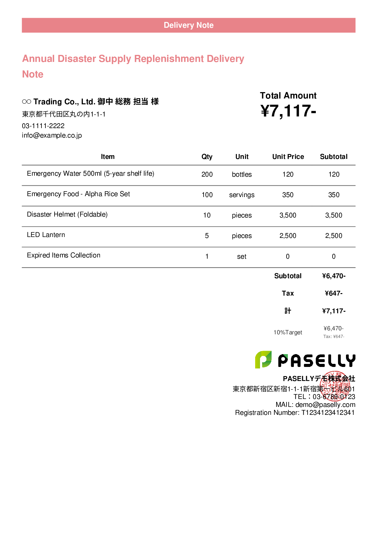 Disaster Preparedness Supplies Delivery Note - Casual