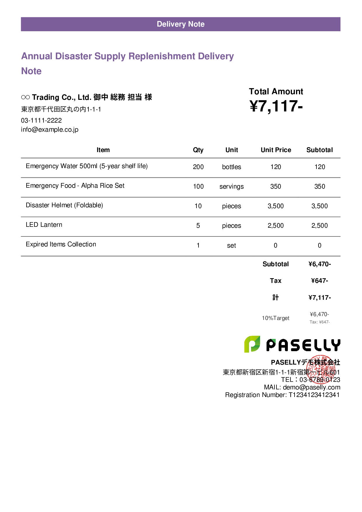 Disaster Preparedness Supplies Delivery Note - Casual