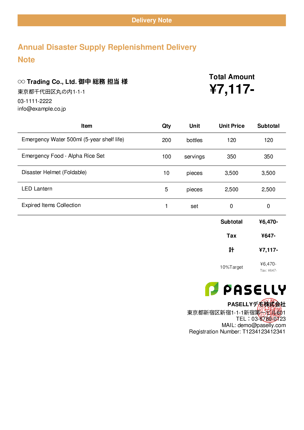 Disaster Preparedness Supplies Delivery Note - Casual