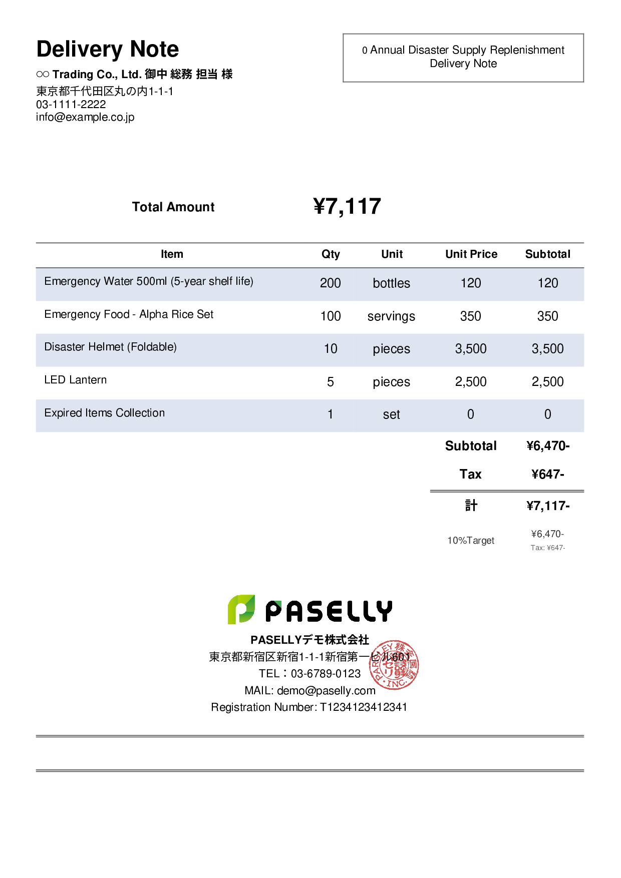 Disaster Preparedness Supplies Delivery Note - Simple 2