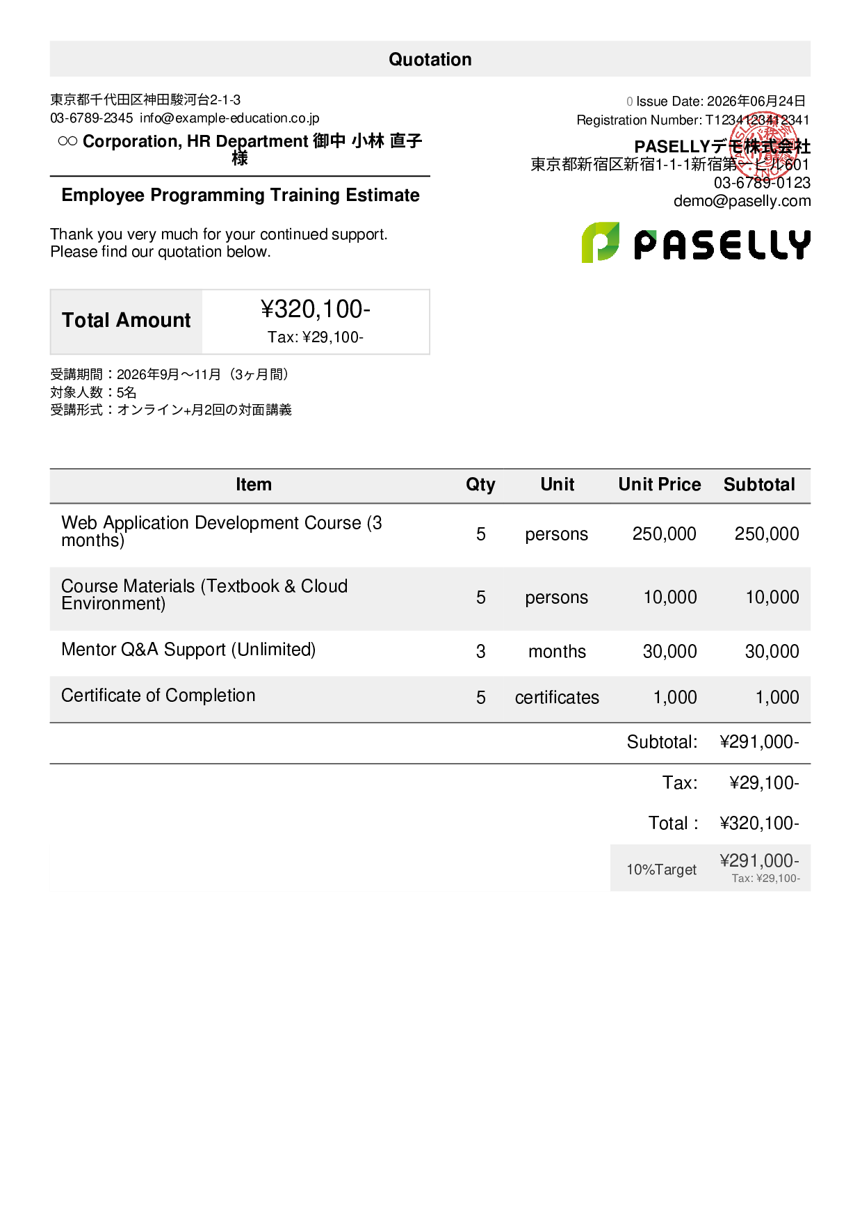 Programming School Estimate