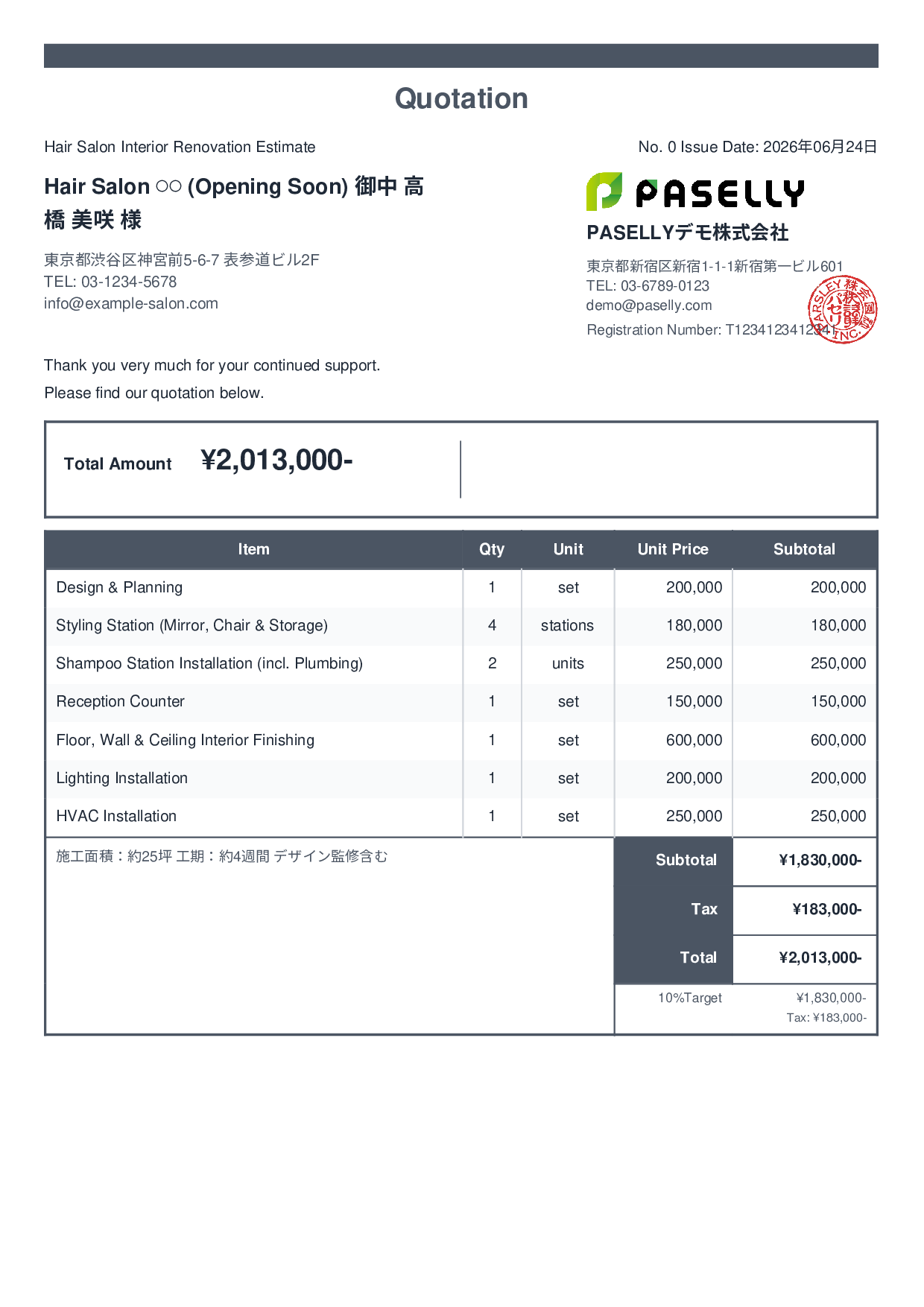 Hair Salon Interior Renovation Estimate - Standard 2