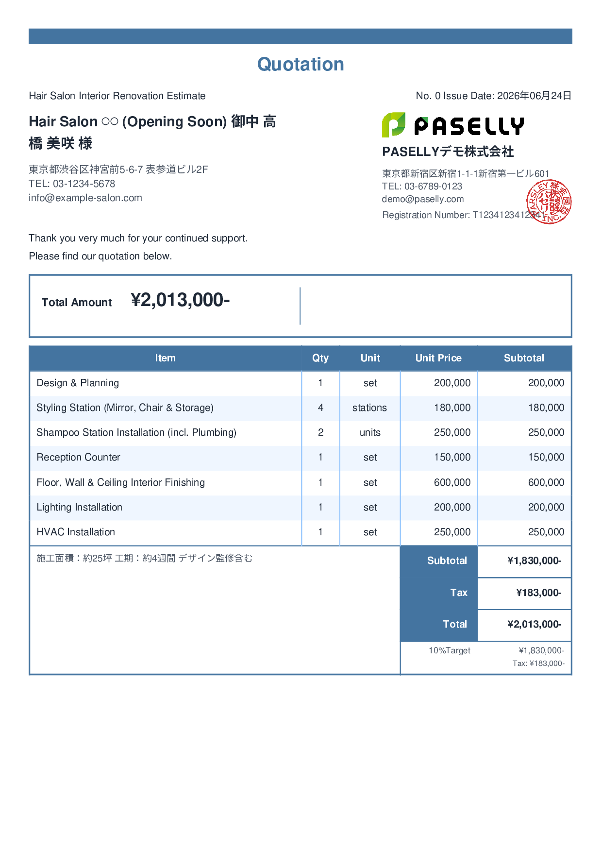 Hair Salon Interior Renovation Estimate - Standard 2