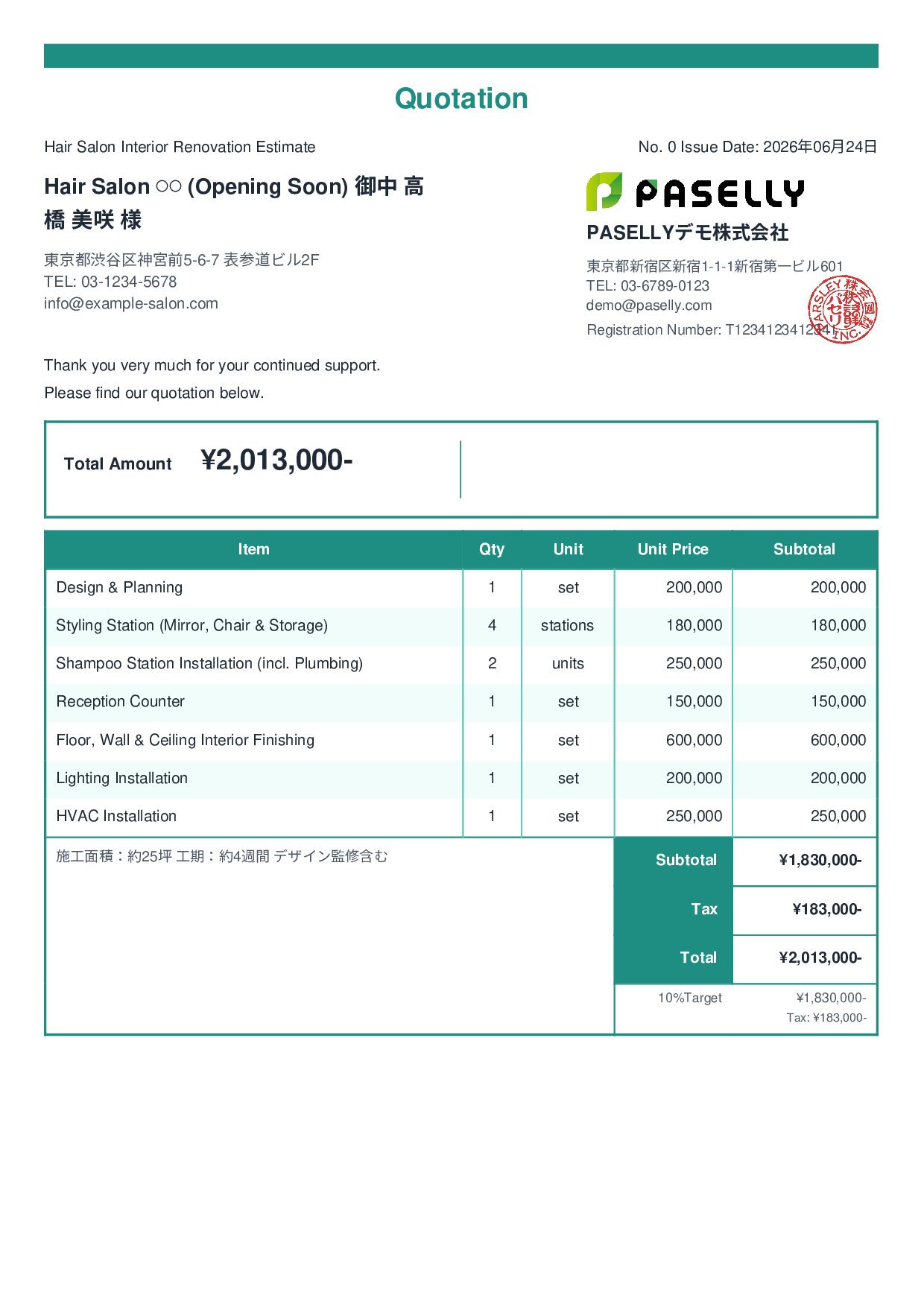 Hair Salon Interior Renovation Estimate - Standard 2