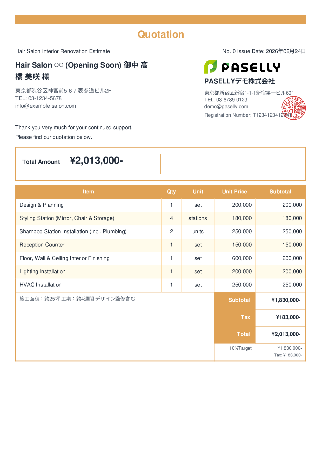 Hair Salon Interior Renovation Estimate - Standard 2