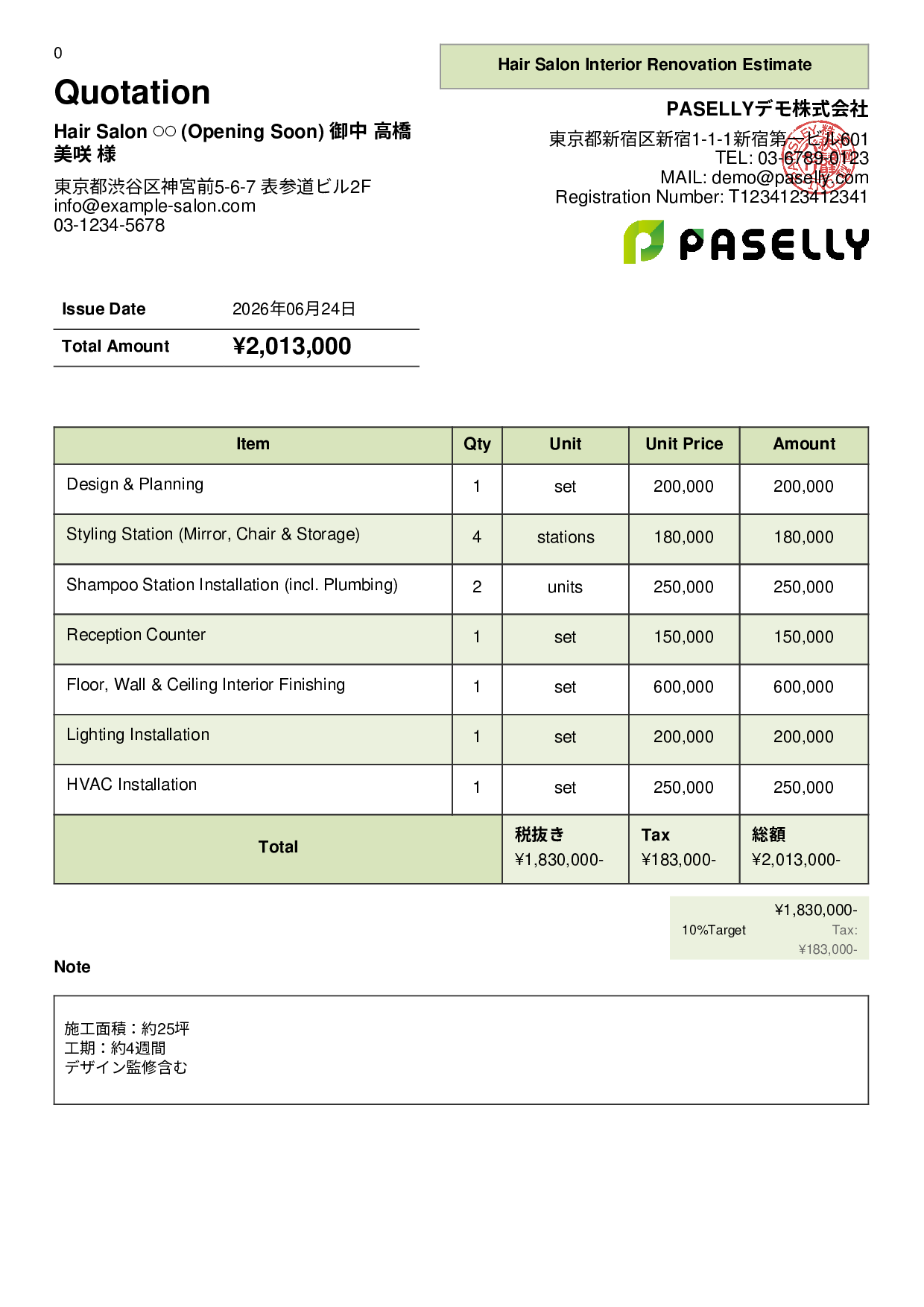 Hair Salon Interior Renovation Estimate - Panel