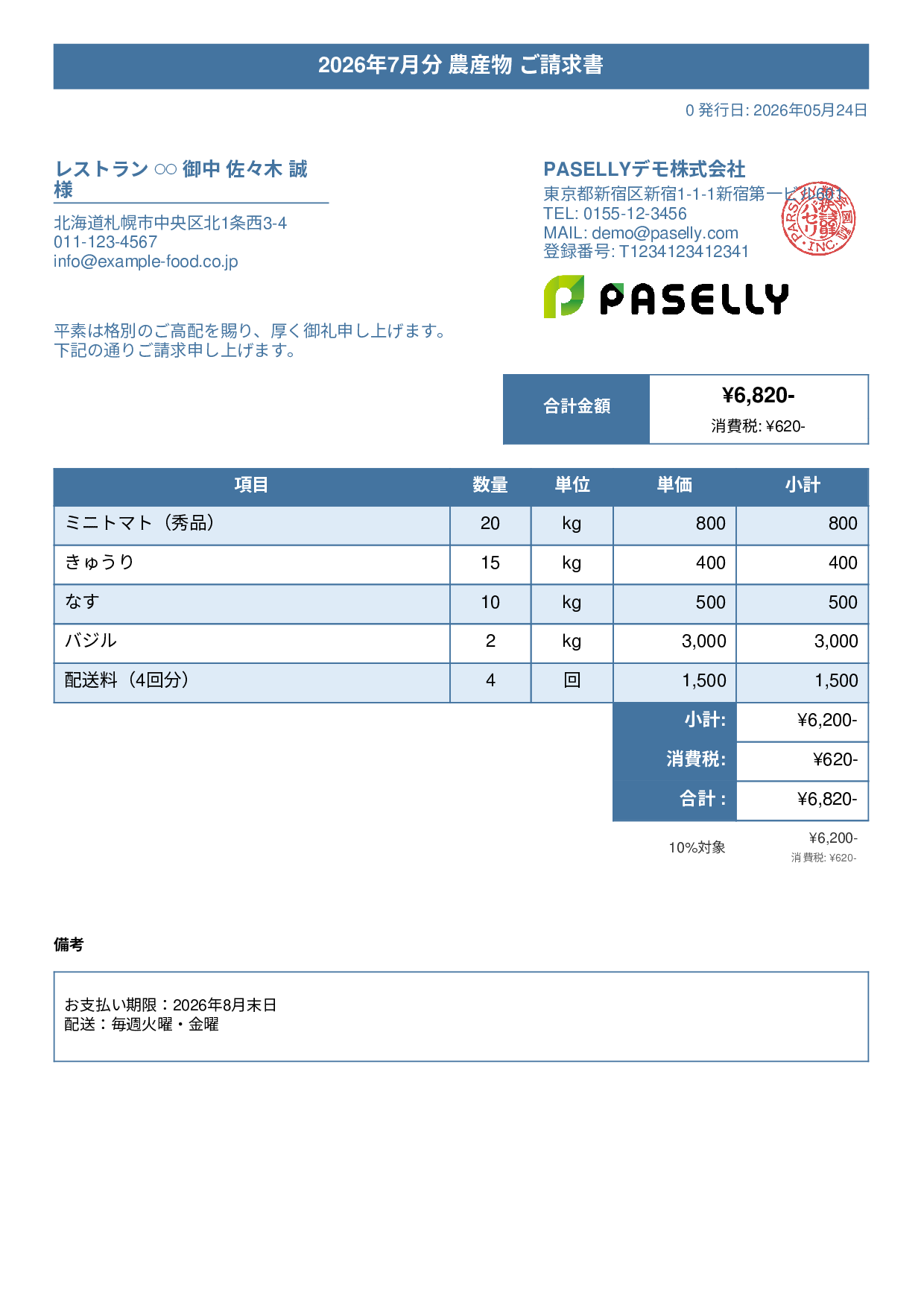 農産物 直売請求書 - タイトルバナー