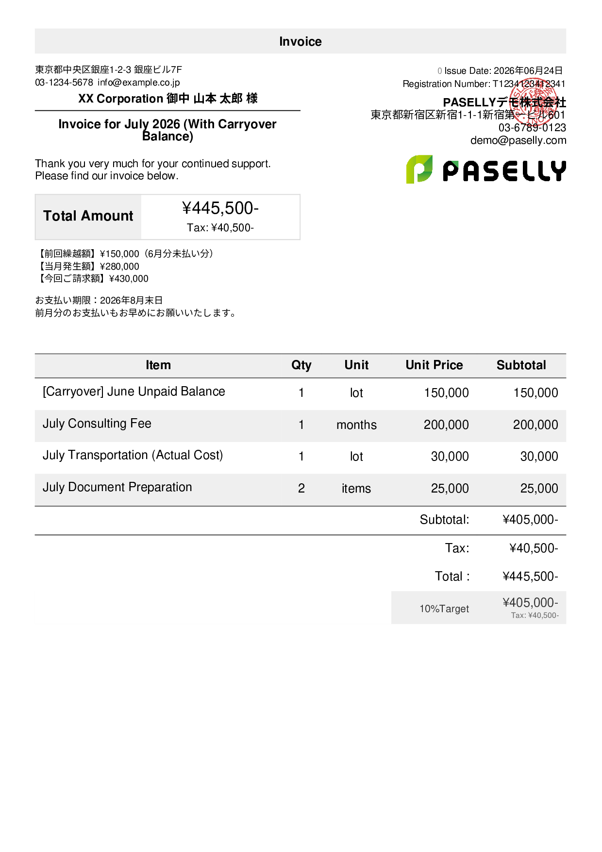 Invoice with Carried-Over Balance (Past Due) - Default