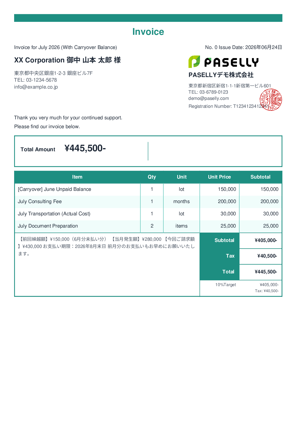 Invoice with Carried-Over Balance (Past Due) - Standard 2