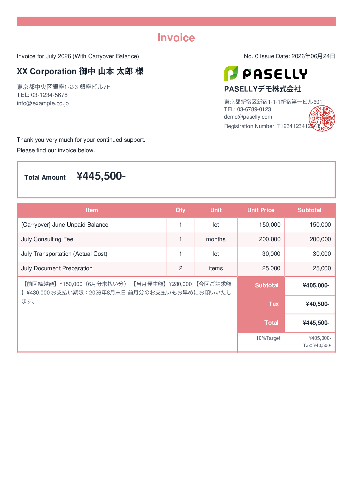 Invoice with Carried-Over Balance (Past Due) - Standard 2
