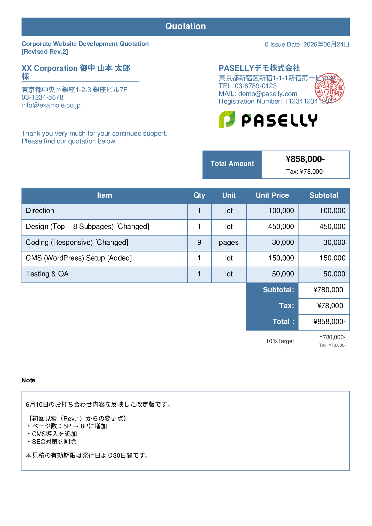 Revised Quotation (Re-Estimate) - Standard 1