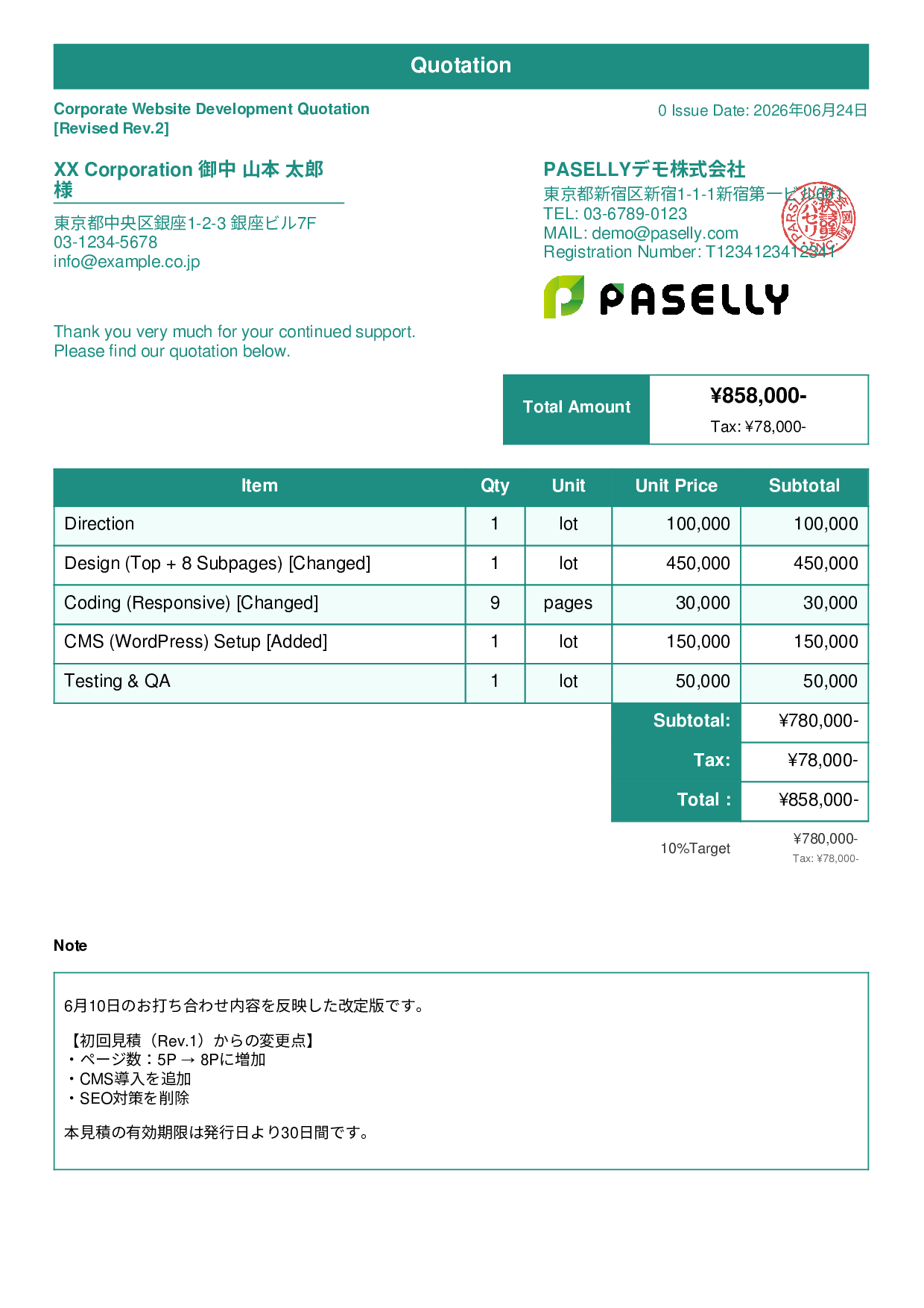 Revised Quotation (Re-Estimate) - Standard 1