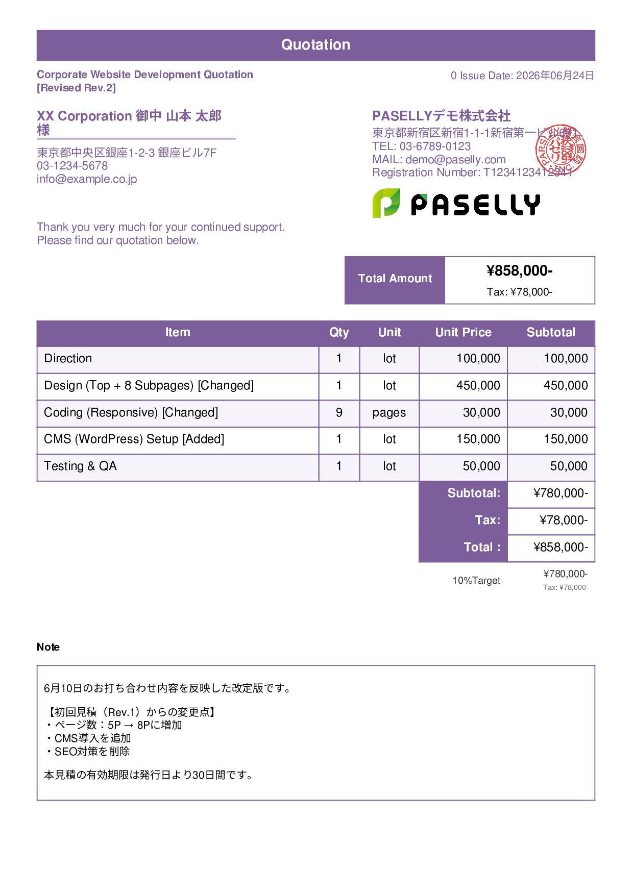 Revised Quotation (Re-Estimate) - Standard 1
