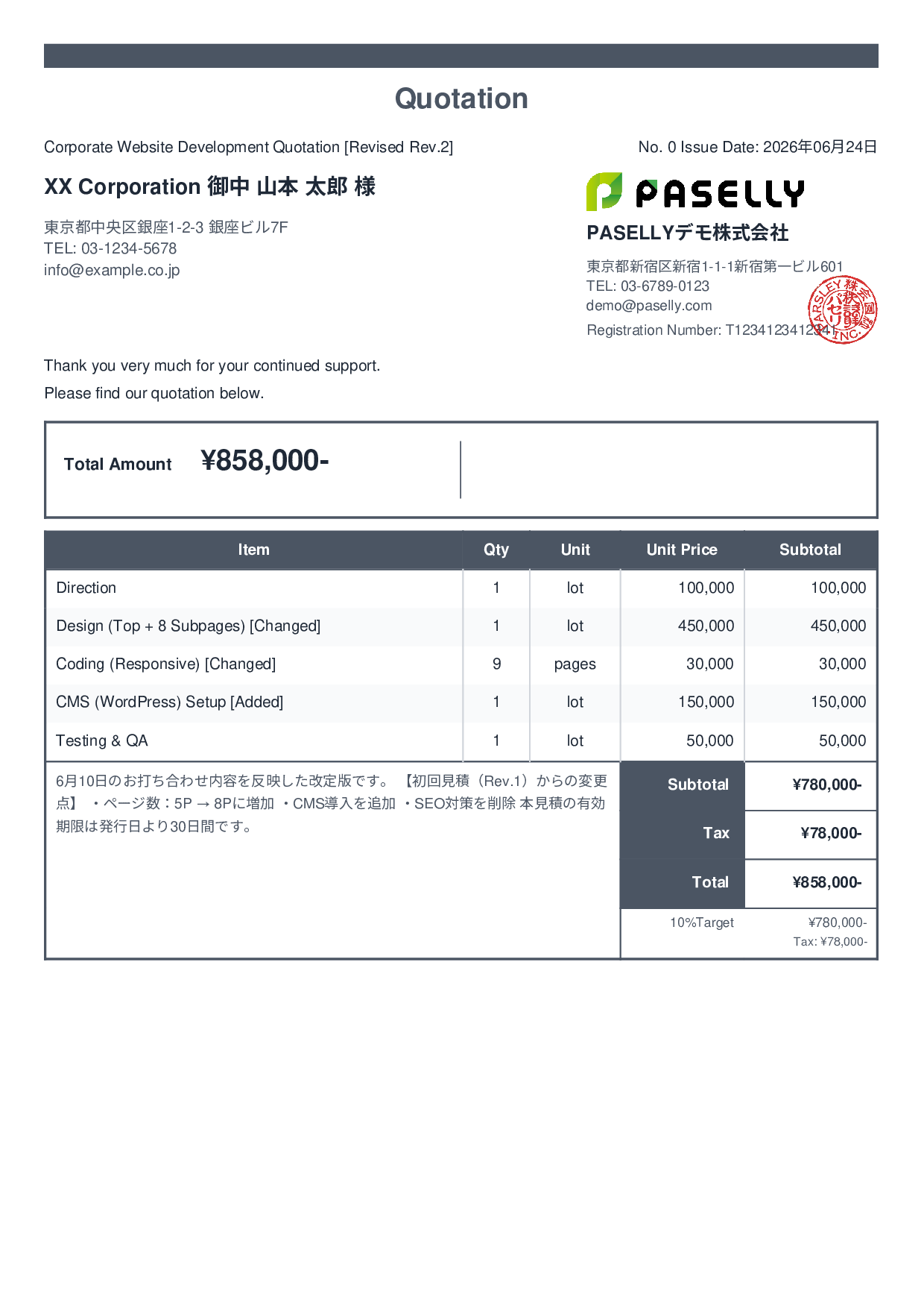 Revised Quotation (Re-Estimate) - Standard 2