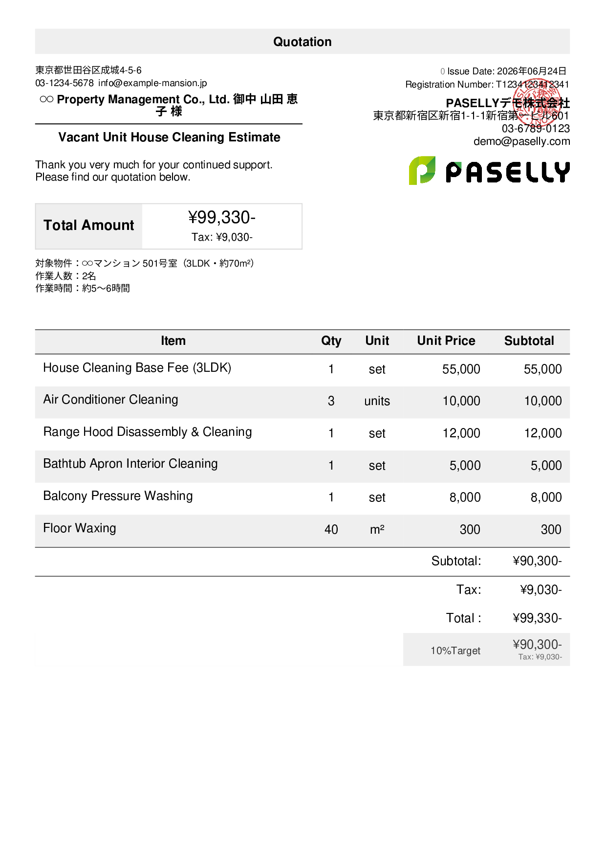 Apartment House Cleaning Estimate