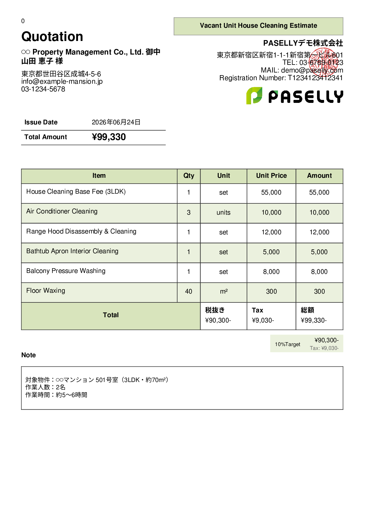 Apartment House Cleaning Estimate - Panel
