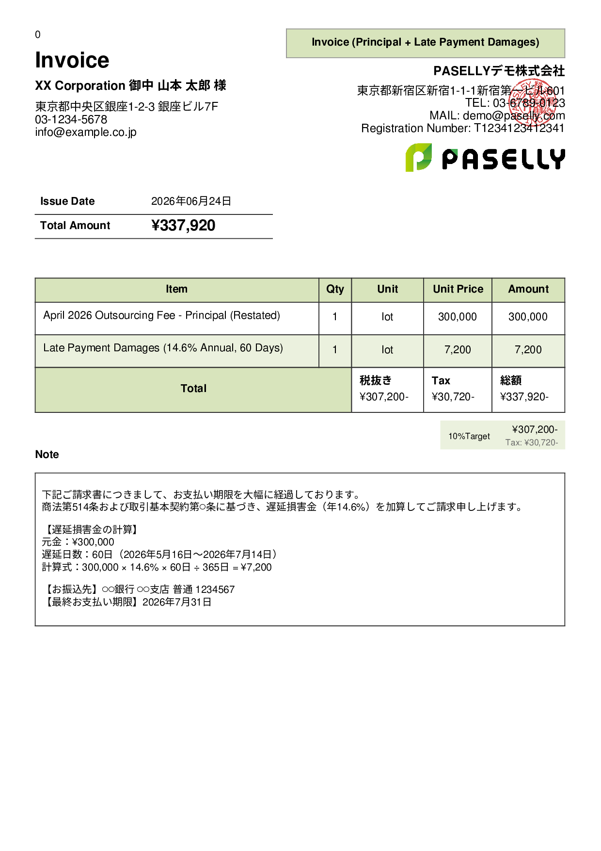 Invoice with Late Payment Damages - Panel