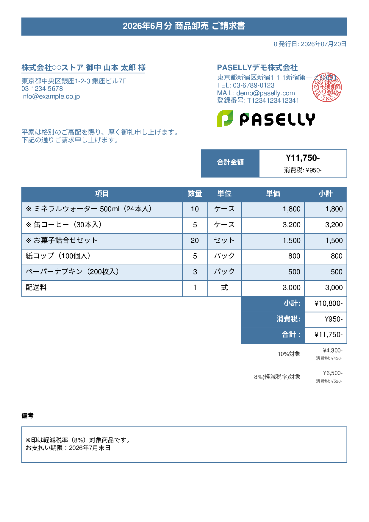 軽減税率（8%・10%混在）請求書 - タイトルバナー
