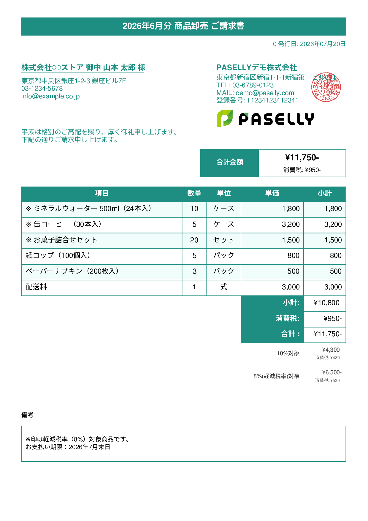 軽減税率（8%・10%混在）請求書 - タイトルバナー