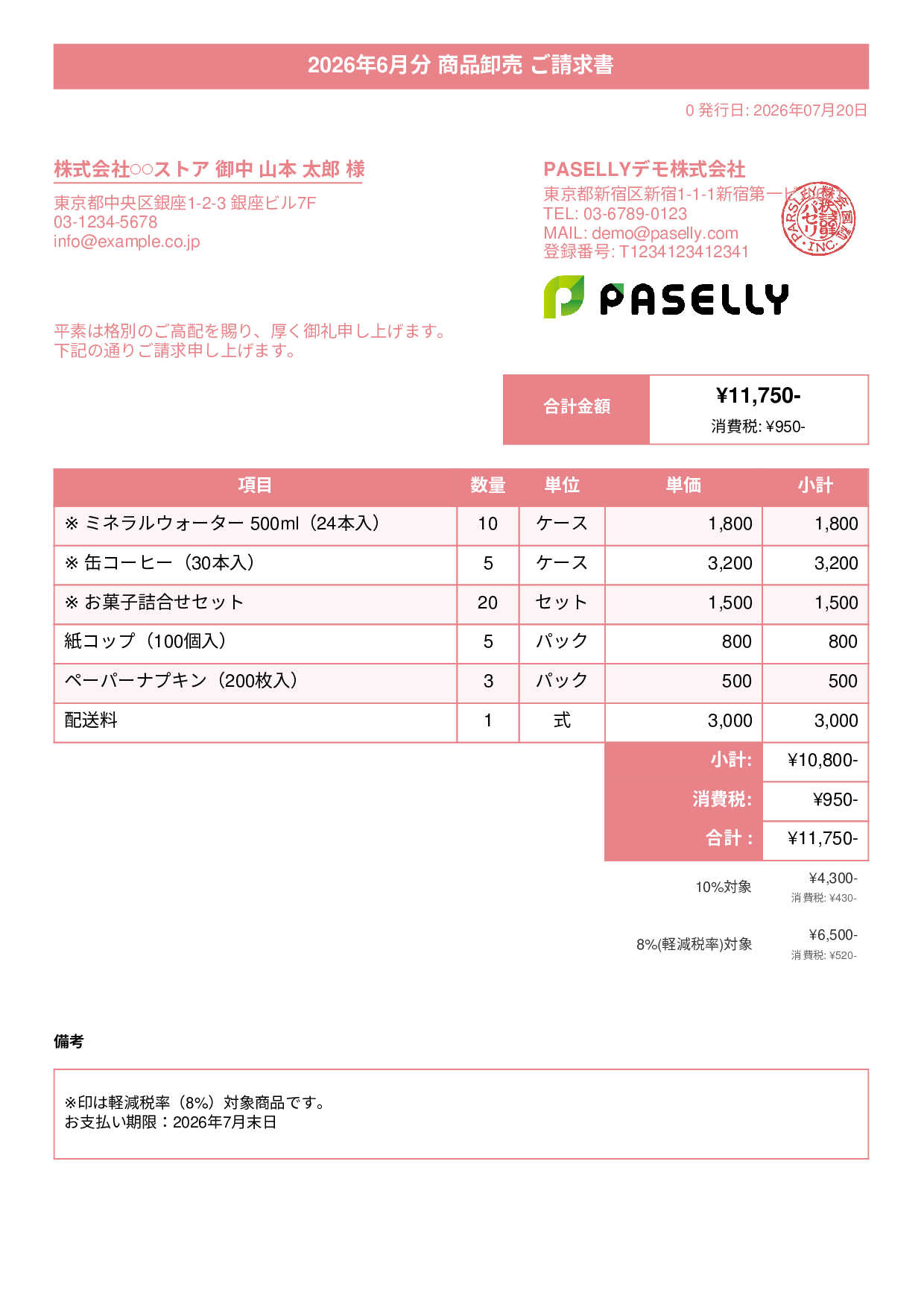 軽減税率（8%・10%混在）請求書 - タイトルバナー