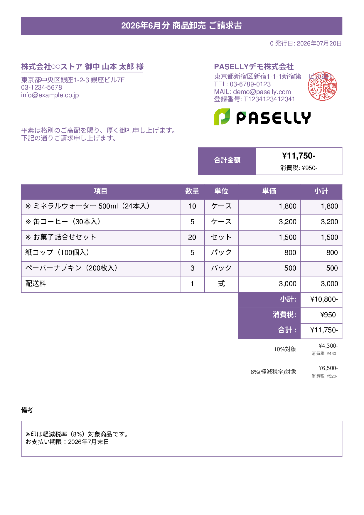 軽減税率（8%・10%混在）請求書 - タイトルバナー