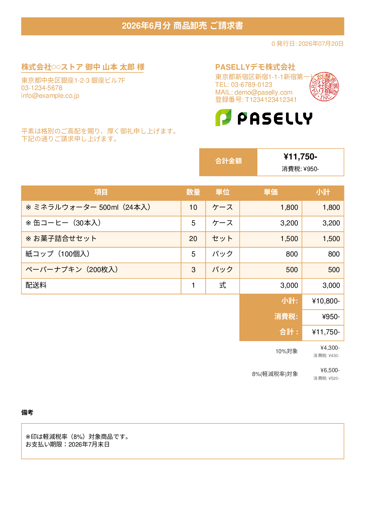 軽減税率（8%・10%混在）請求書 - タイトルバナー
