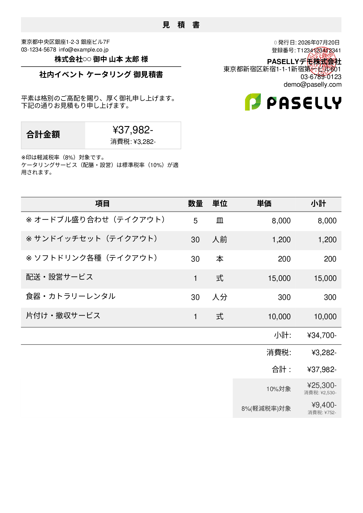 オプション付き見積書テンプレート例｜オプション項目の書き方サンプル