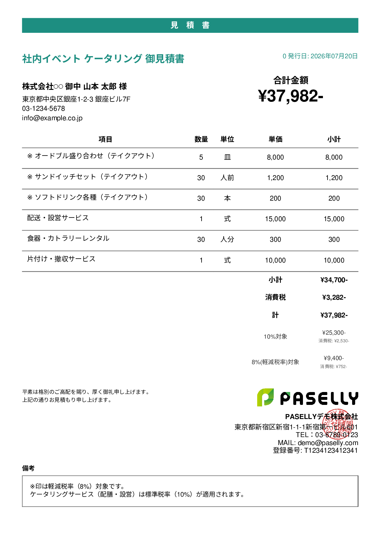 軽減税率 見積書テンプレート例｜8%・10%混在の見積書サンプル